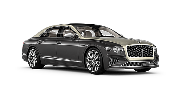 Automobile Nemeth AG Bentley New Flying Spur Mulliner front three quarter view in Rose Gold over Magnetic paint with 22 inch painted and polished wheel