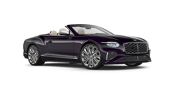 Automobile Nemeth AG Bentley New Continental GTC Mulliner convertible front three quarter view in Damson paint with 22 inch Mulliner painted and polished wheel